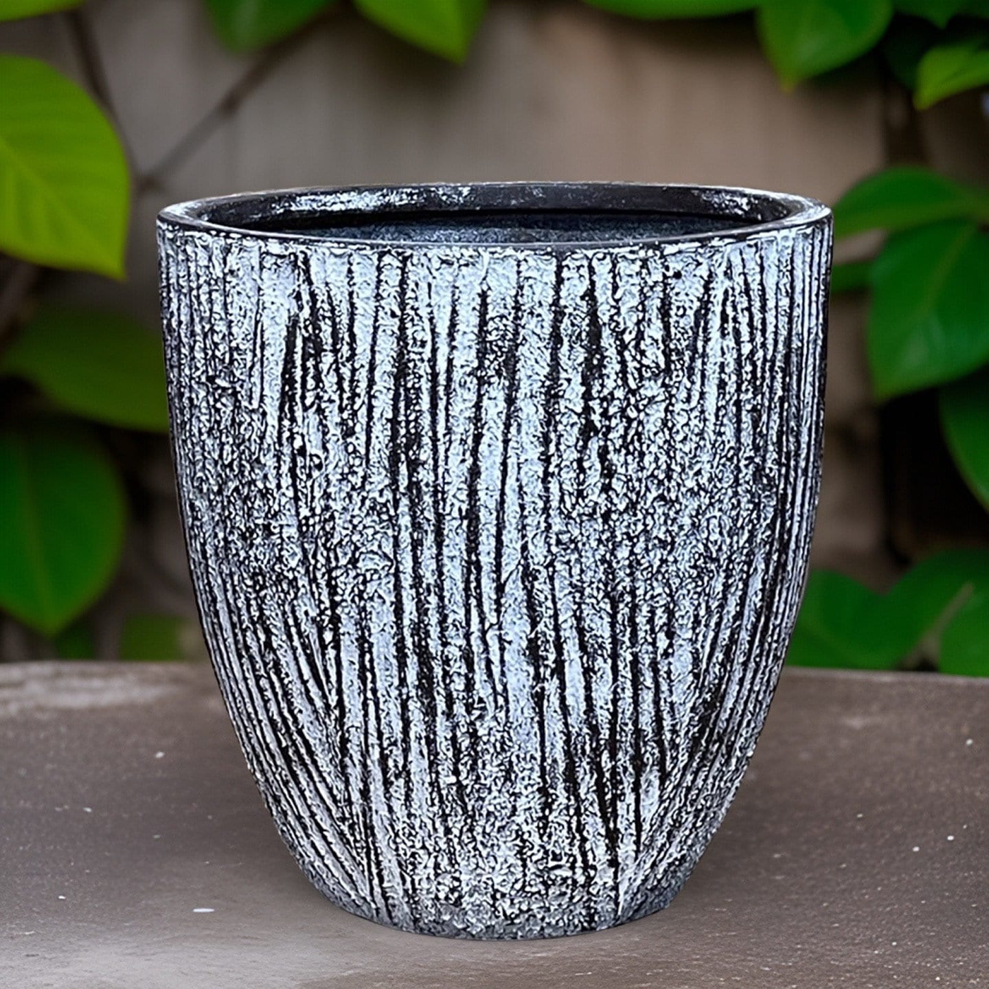 Woodskin Fiberglass Planter: Round Garden Pot, Natural Texture