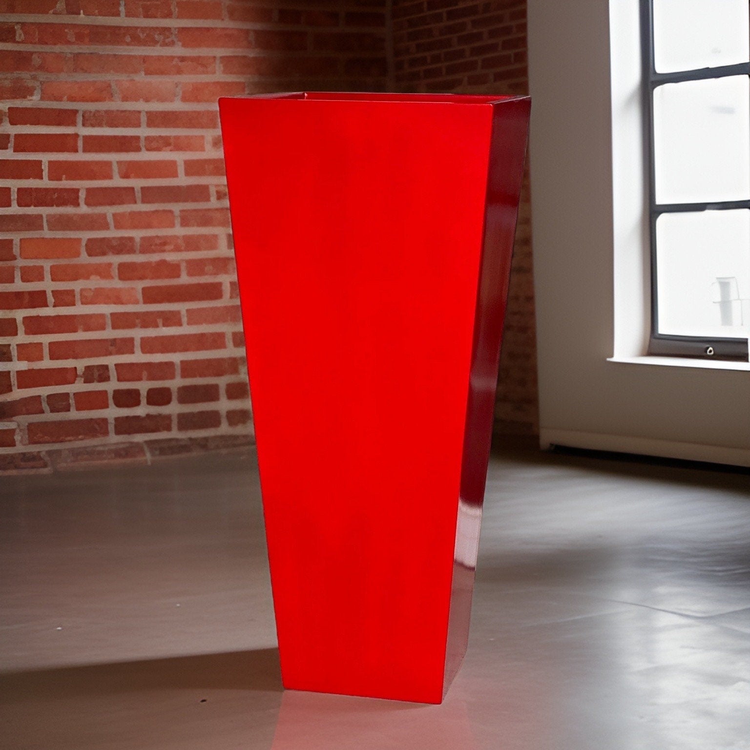 Apple Red Fiberglass Planter, Contemporary Garden Pot, 23-47 Inches