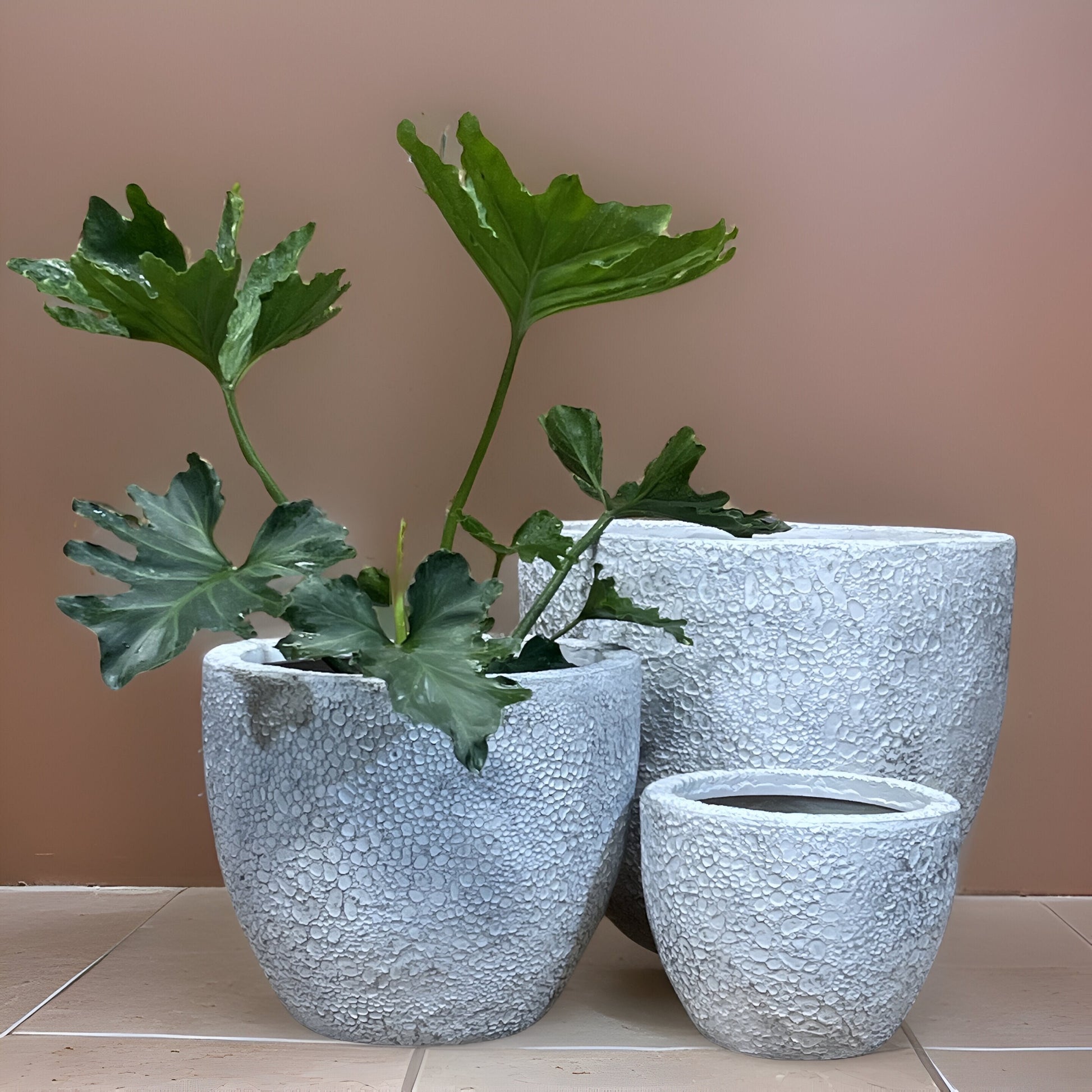 Handmade Fiberglass Planter: Round Moon Surface Design