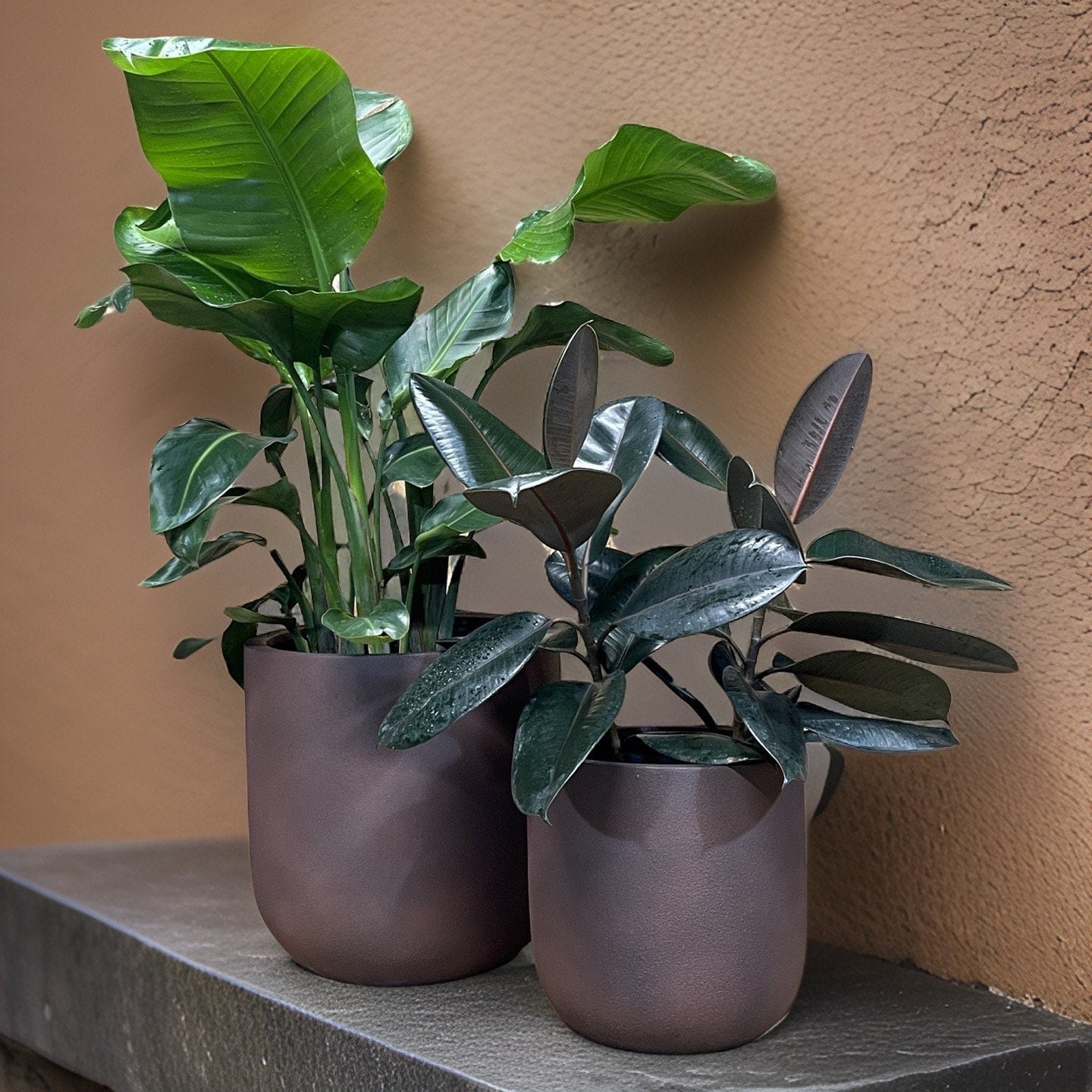 Iron Rust Fiberglass Planter: Contemporary Round Plant Pot