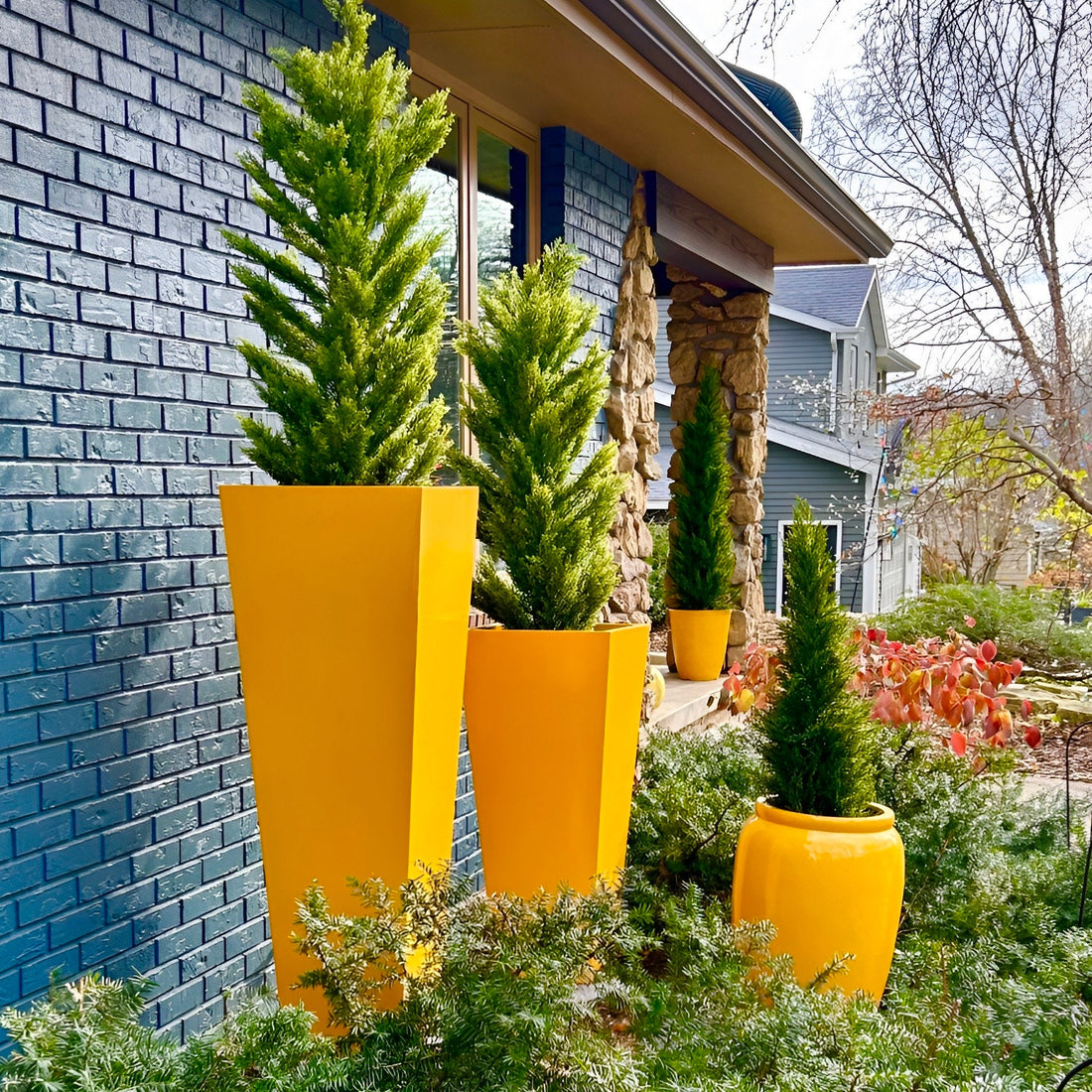 Glossy Yellow Fiberglass Planter: Contemporary Garden Pot (23-47 Inches)