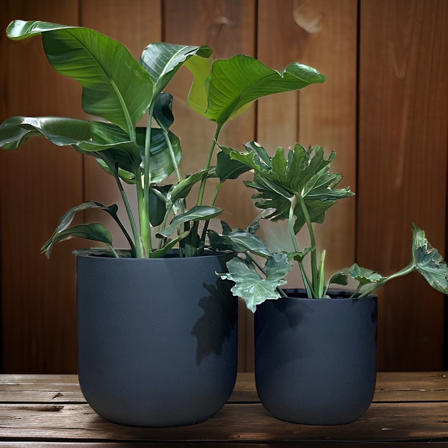 Black Matte Fiberglass Planter: Modern Round U Pot