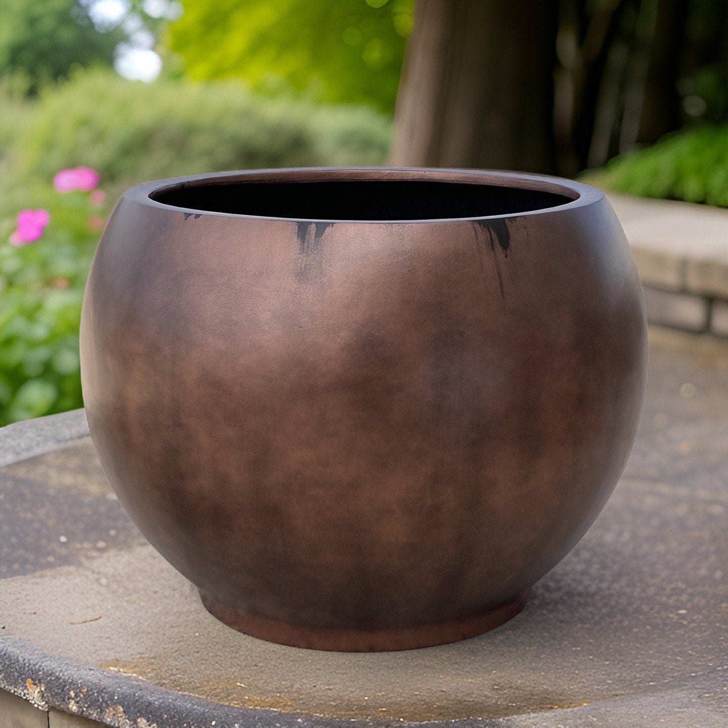 XL Vintage Copper Fiberglass Planter - Garden & Home Decor (25-31 Inches)