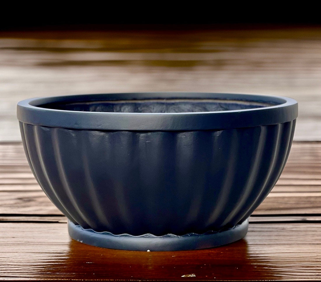 Matte Black Fiberglass Planter: Modern Round Bowl, 22-28 Inch