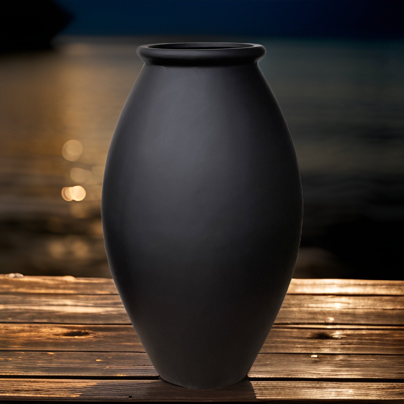Handmade Matte Black Fiberglass Planter: Large Round Jar, 35-41 Inches