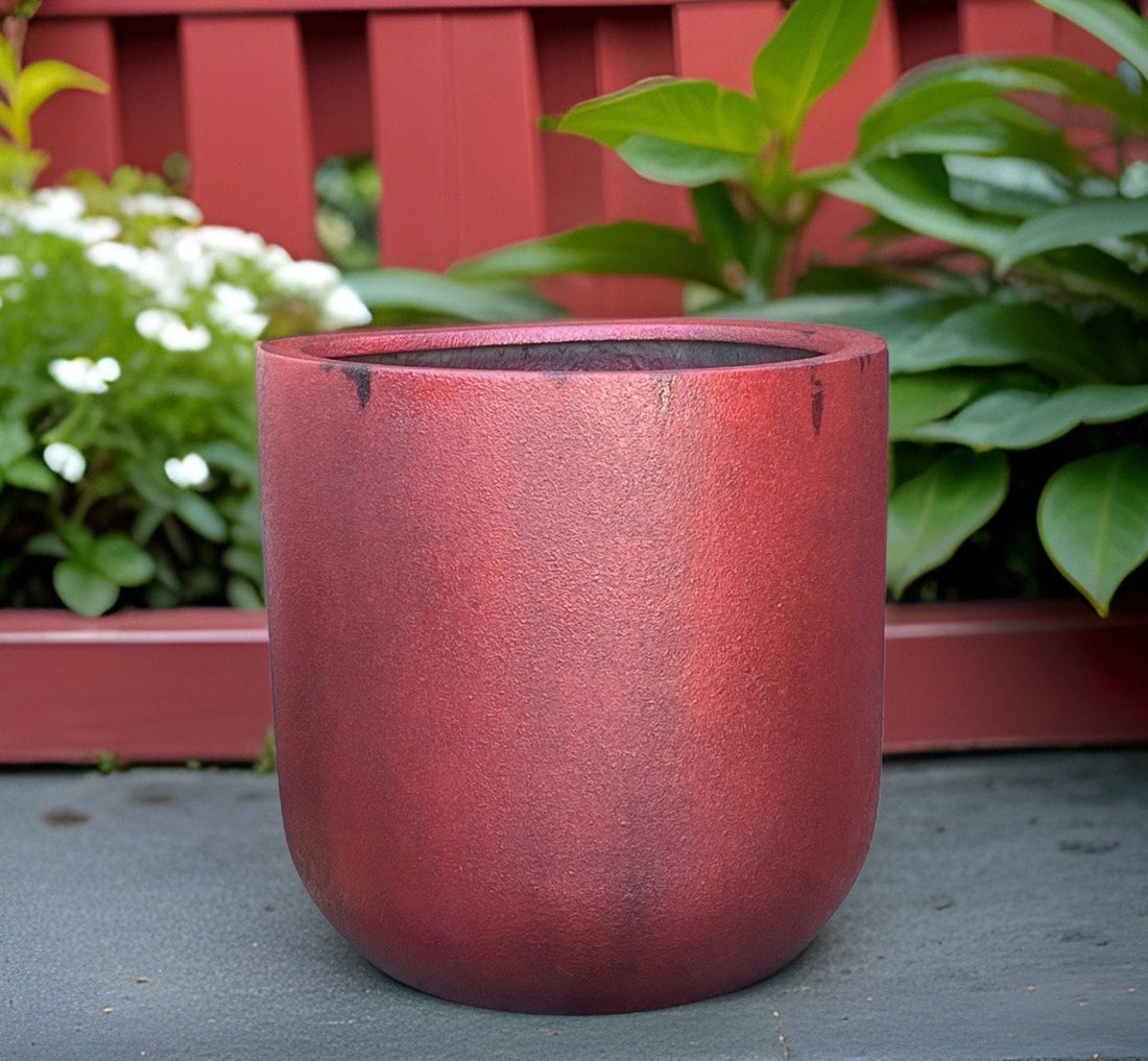 Vintage Red Fiberglass Planter: Round U Pot, Contemporary Garden Decor