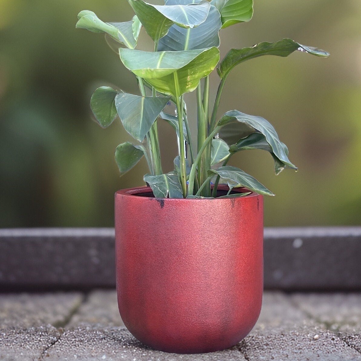 Vintage Red Fiberglass Planter: Round U Pot, Contemporary Garden Decor