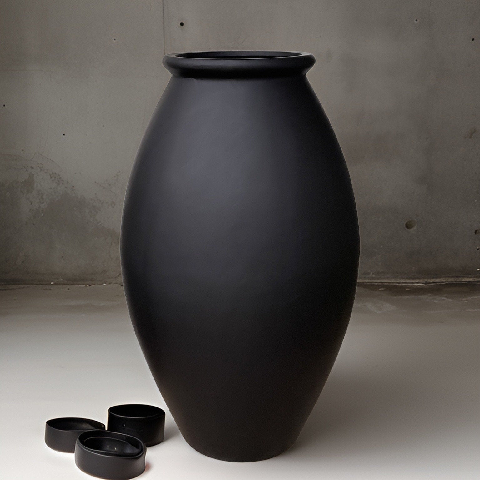 Handmade Matte Black Fiberglass Planter: Large Round Jar, 35-41 Inches