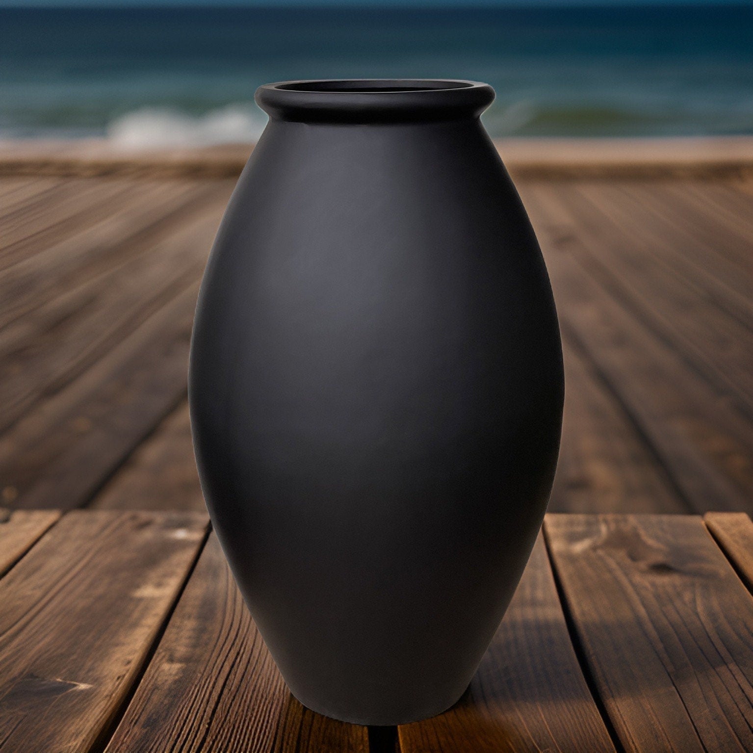 Handmade Matte Black Fiberglass Planter: Large Round Jar, 35-41 Inches