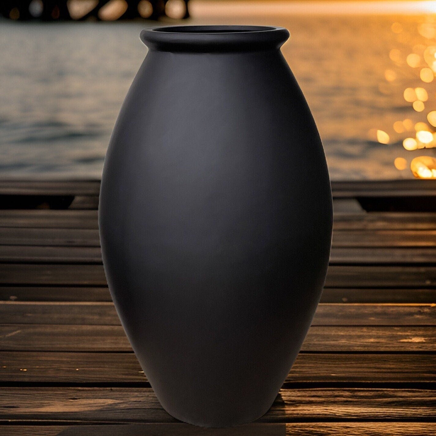 Handmade Matte Black Fiberglass Planter: Large Round Jar, 35-41 Inches