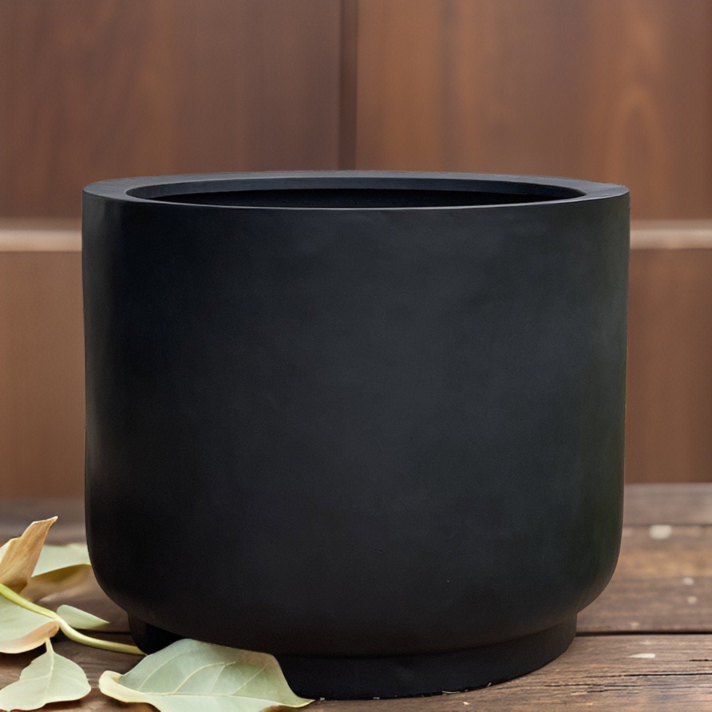 XXL Matte Black Fiberglass Planter - 39 Inch Round Garden Pot