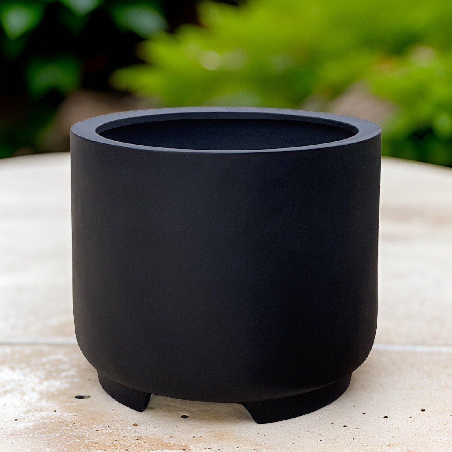 XXL Matte Black Fiberglass Planter - 39 Inch Round Garden Pot