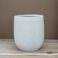 White Stone Terrazzo Fiberglass Planter: Round Egg Shape, 12-21 Inches