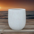White Stone Terrazzo Fiberglass Planter: Round Egg Shape, 12-21 Inches
