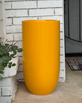 Gloss Yellow Fiberglass Planter: Tall Round Home & Garden Decor