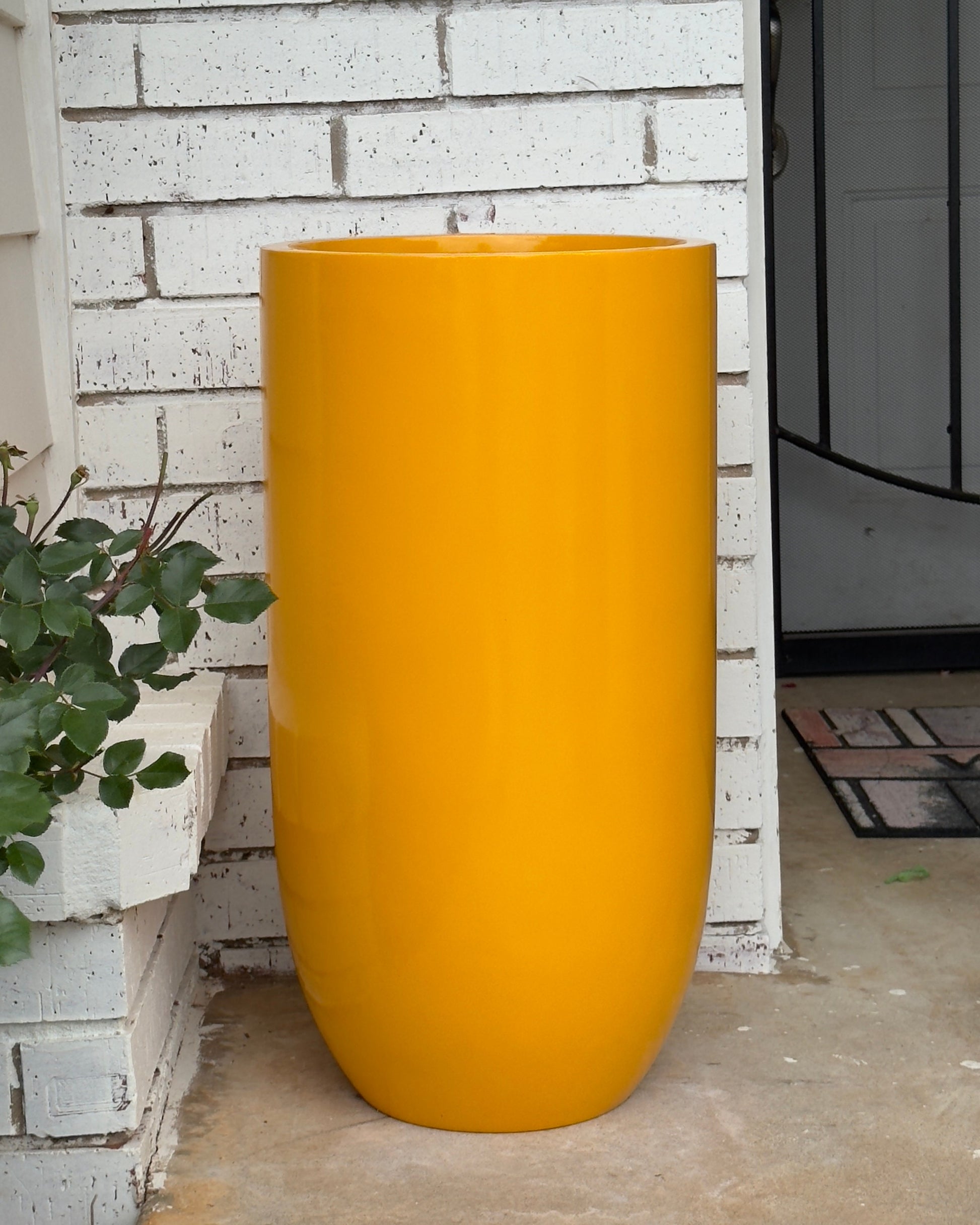 Gloss Yellow Fiberglass Planter: Tall Round Home & Garden Decor