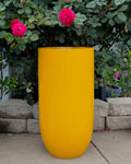 Gloss Yellow Fiberglass Planter: Tall Round Home & Garden Decor