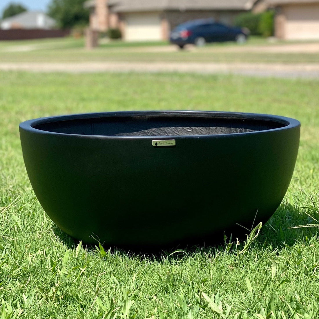 Matte Black Fiberglass Pond Planter, Contemporary Bowl (22-31 Inches)