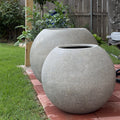 Fiberglass Ball Planter - Stone Gray, Modern Round Garden Pot