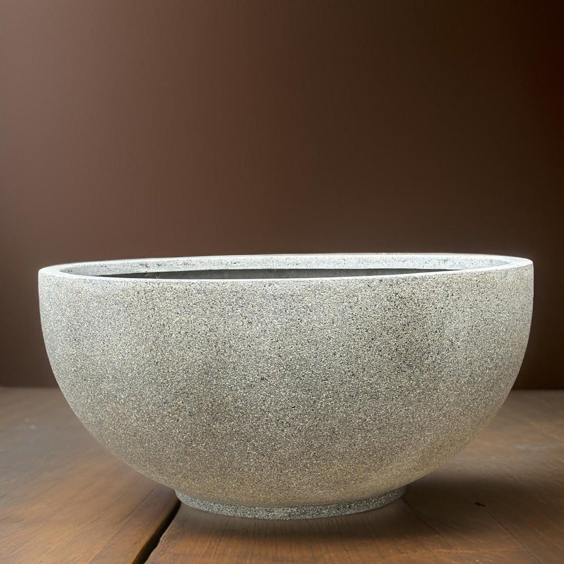 Gray Stone Fiberglass Planter, Modern Round Bowl, Garden Decor (25-28 Inches)