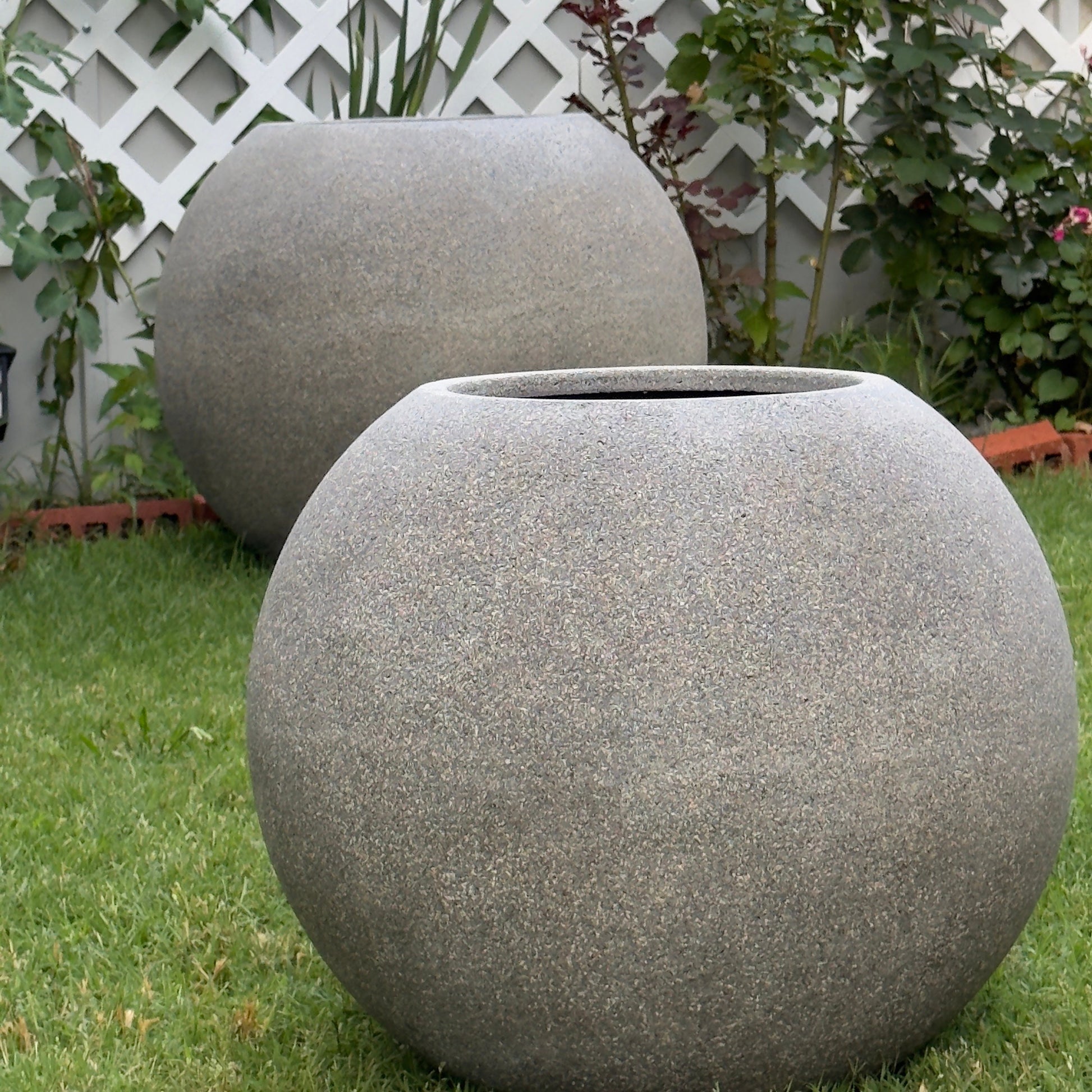 Fiberglass Ball Planter - Stone Gray, Modern Round Garden Pot