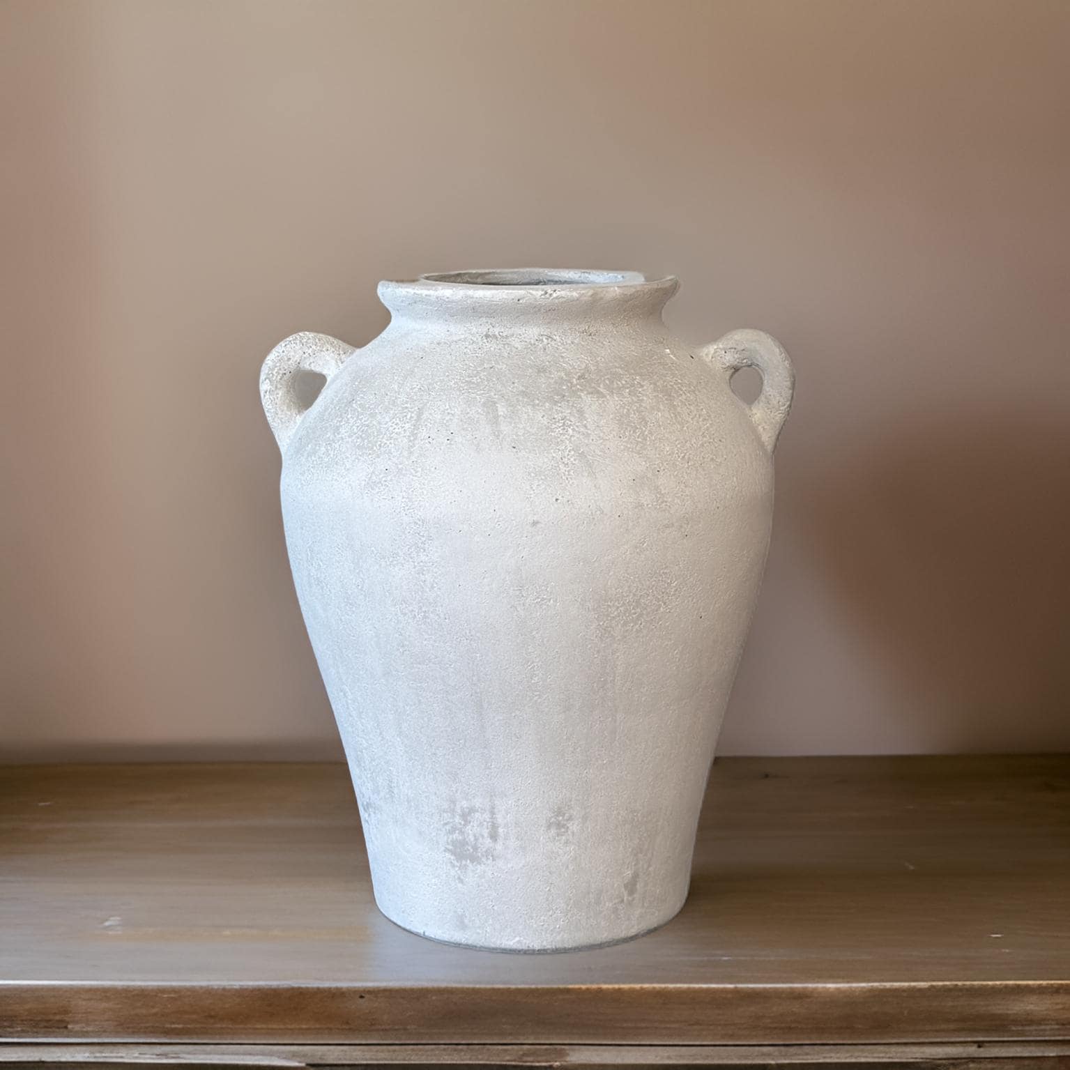 Handmade Concrete Vase with Handles - Antique White Finish (8x8x10 Inches)