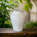Handmade Concrete Vase with Handles - Antique White Finish (8x8x10 Inches)
