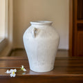 Handmade Concrete Vase with Handles - Antique White Finish (8x8x10 Inches)