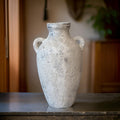 Handmade Concrete Vase with Handles - Antique White Finish (7x7x12 Inches)