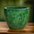 Handmade Green Fiberglass Planter: Moon Surface Round Egg Pot