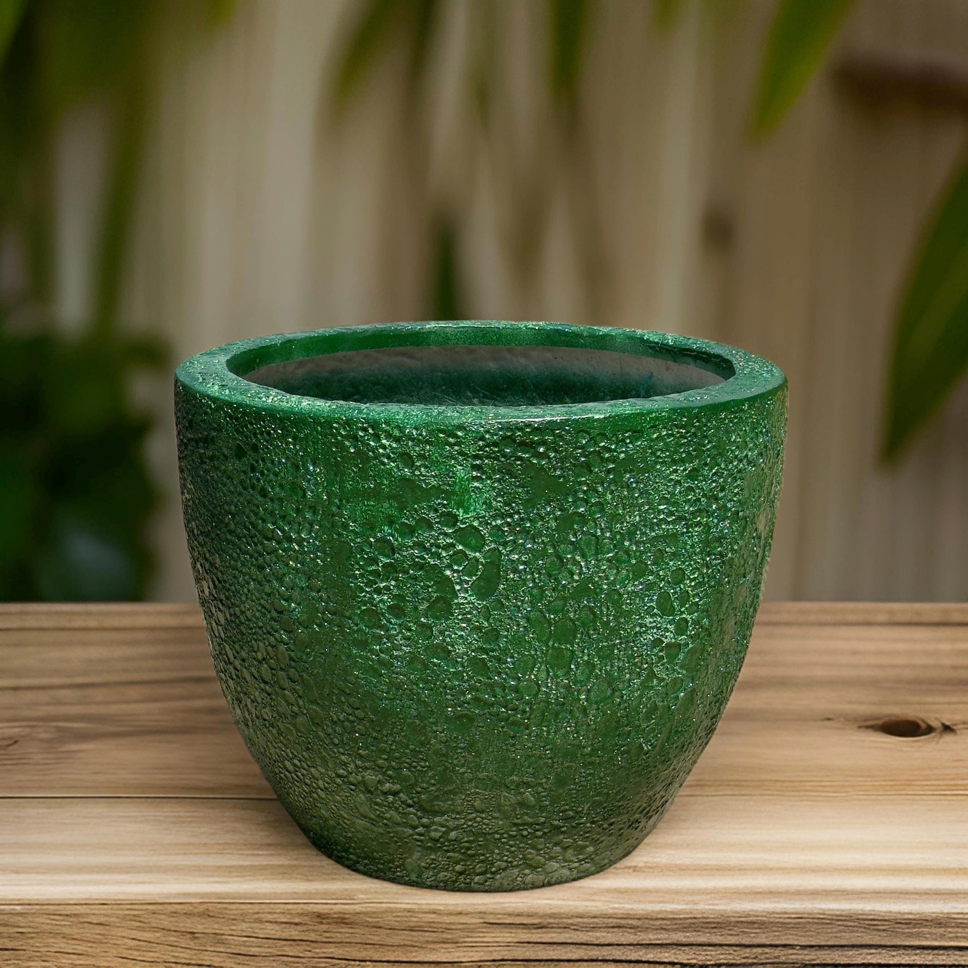 Handmade Green Fiberglass Planter: Moon Surface Round Egg Pot