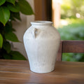 Handmade Concrete Vase with Handles - Antique White Finish (8x8x10 Inches)