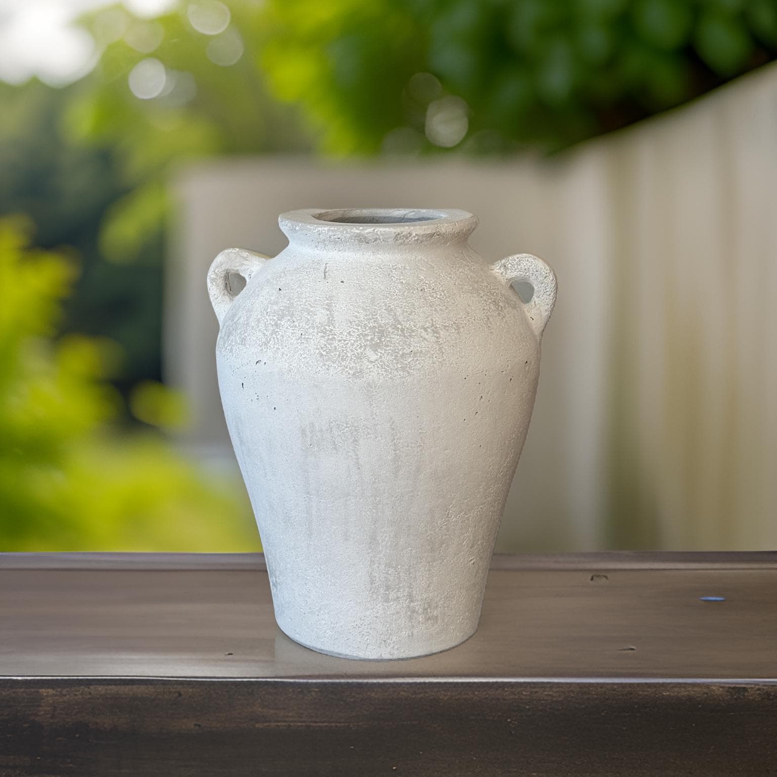 Handmade Concrete Vase with Handles - Antique White Finish (8x8x10 Inches)