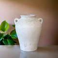 Handmade Concrete Vase with Handles - Antique White Finish (8x8x10 Inches)