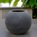 Fiberglass Ball Planter: Dark Stone Finish, Modern Round Plant Pot