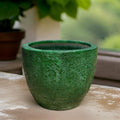 Handmade Green Fiberglass Planter: Moon Surface Round Egg Pot