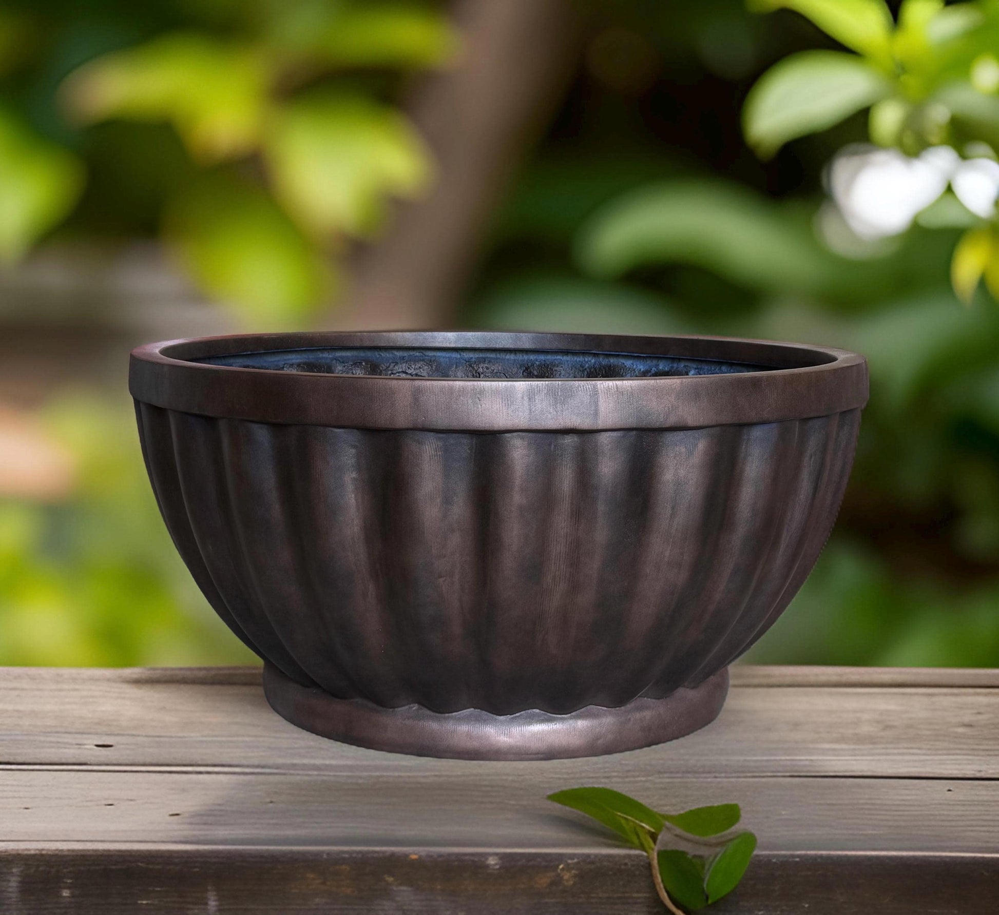 Copper Rust Fiberglass Garden Planter: Contemporary Bowl, 22-28 Inches