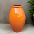 Handmade Glossy Orange Fiberglass Planter: Large Round Jar (35-41 Inches)