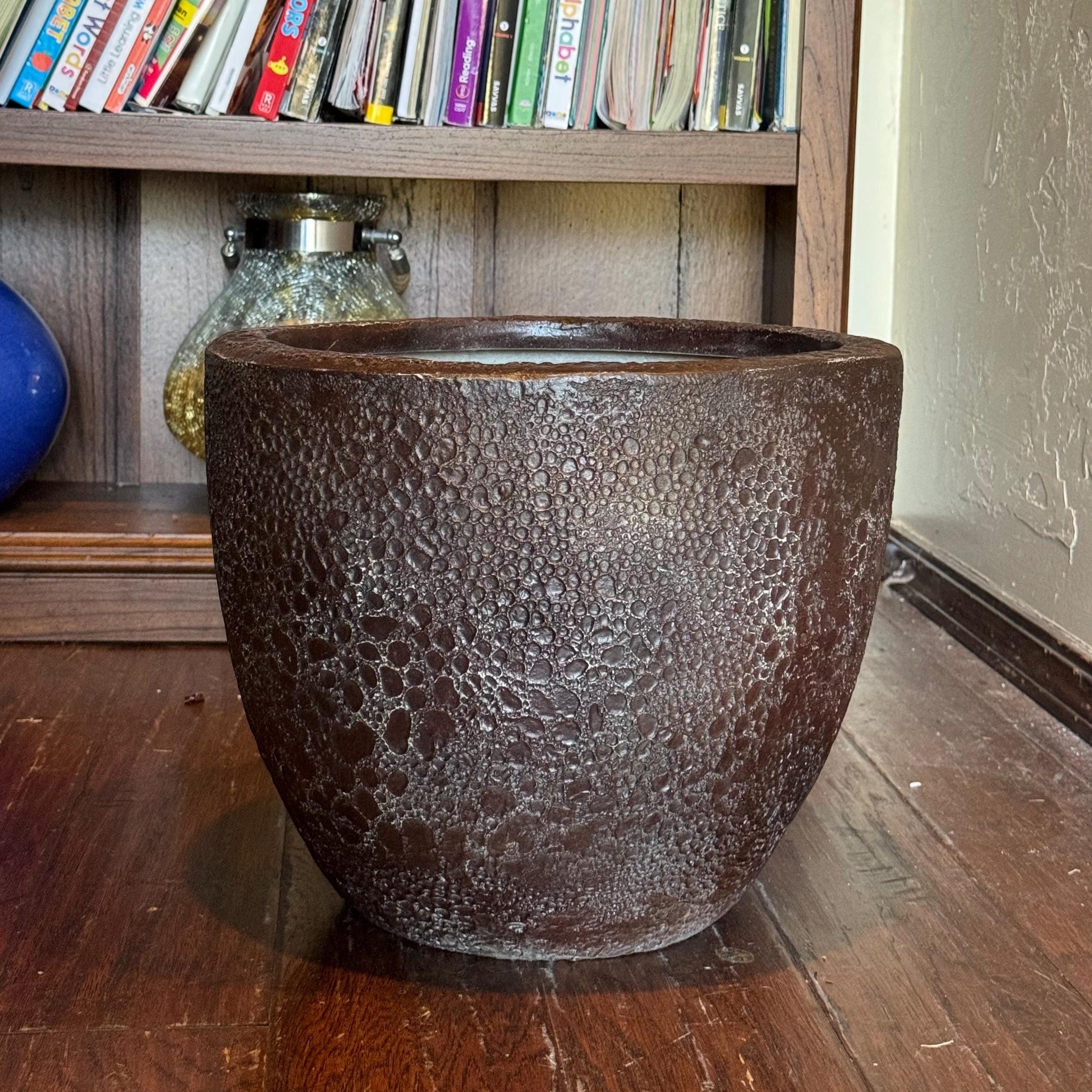 Handmade Fiberglass Planter: Moon Surface Design, Indoor Outdoor (10-18 Inches)