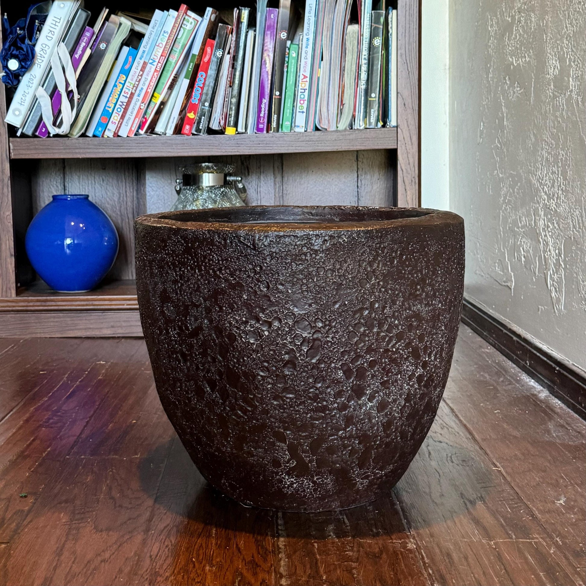 Handmade Fiberglass Planter: Moon Surface Design, Indoor Outdoor (10-18 Inches)