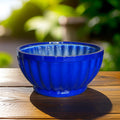 Shiny Blue Fiberglass Planter: Modern Round Bowl, Indoor Outdoor (22-28 Inches)