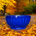 Shiny Blue Fiberglass Planter: Modern Round Bowl, Indoor Outdoor (22-28 Inches)