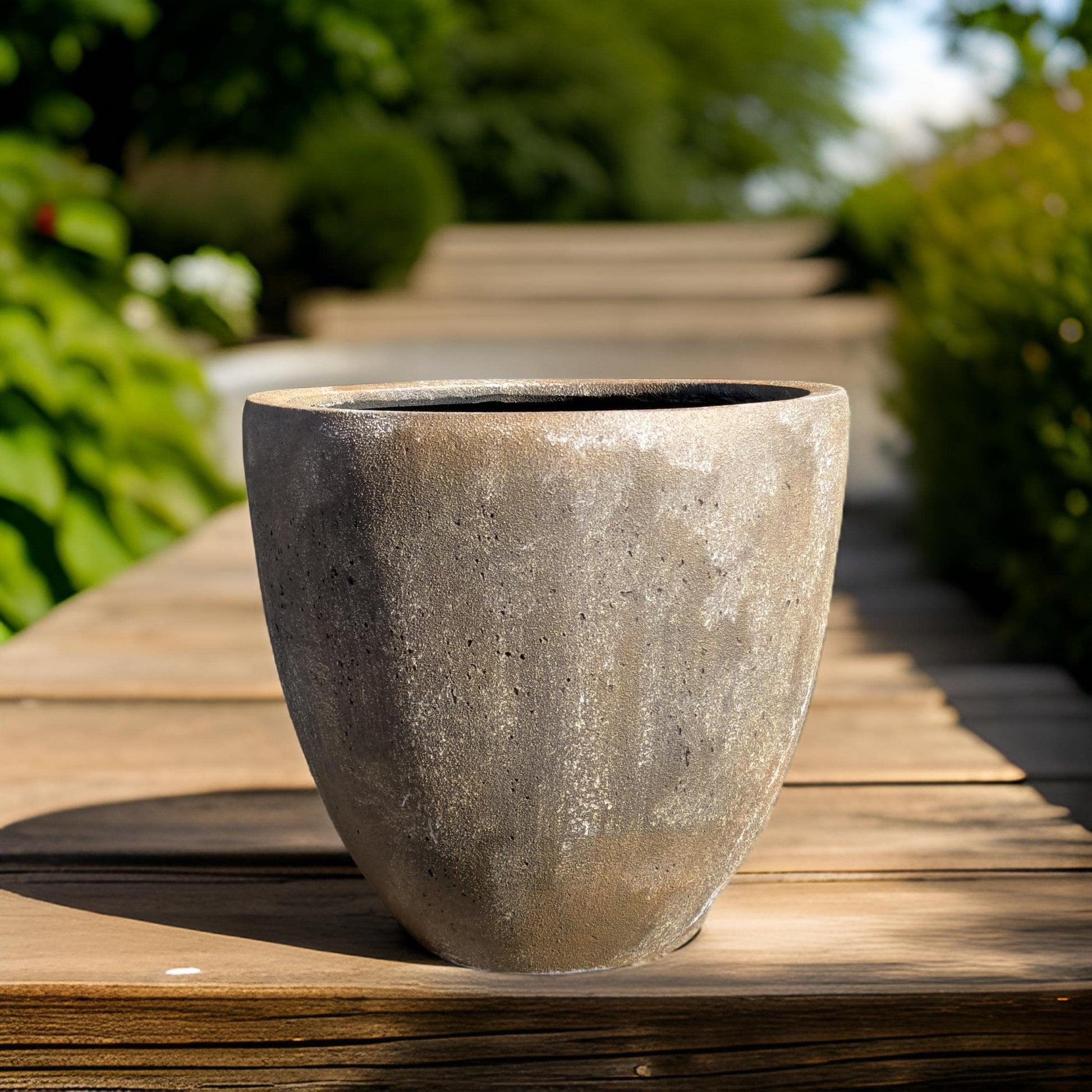 15" Round Fiberglass Planter: Modern Stone Finish, Indoor/Outdoor