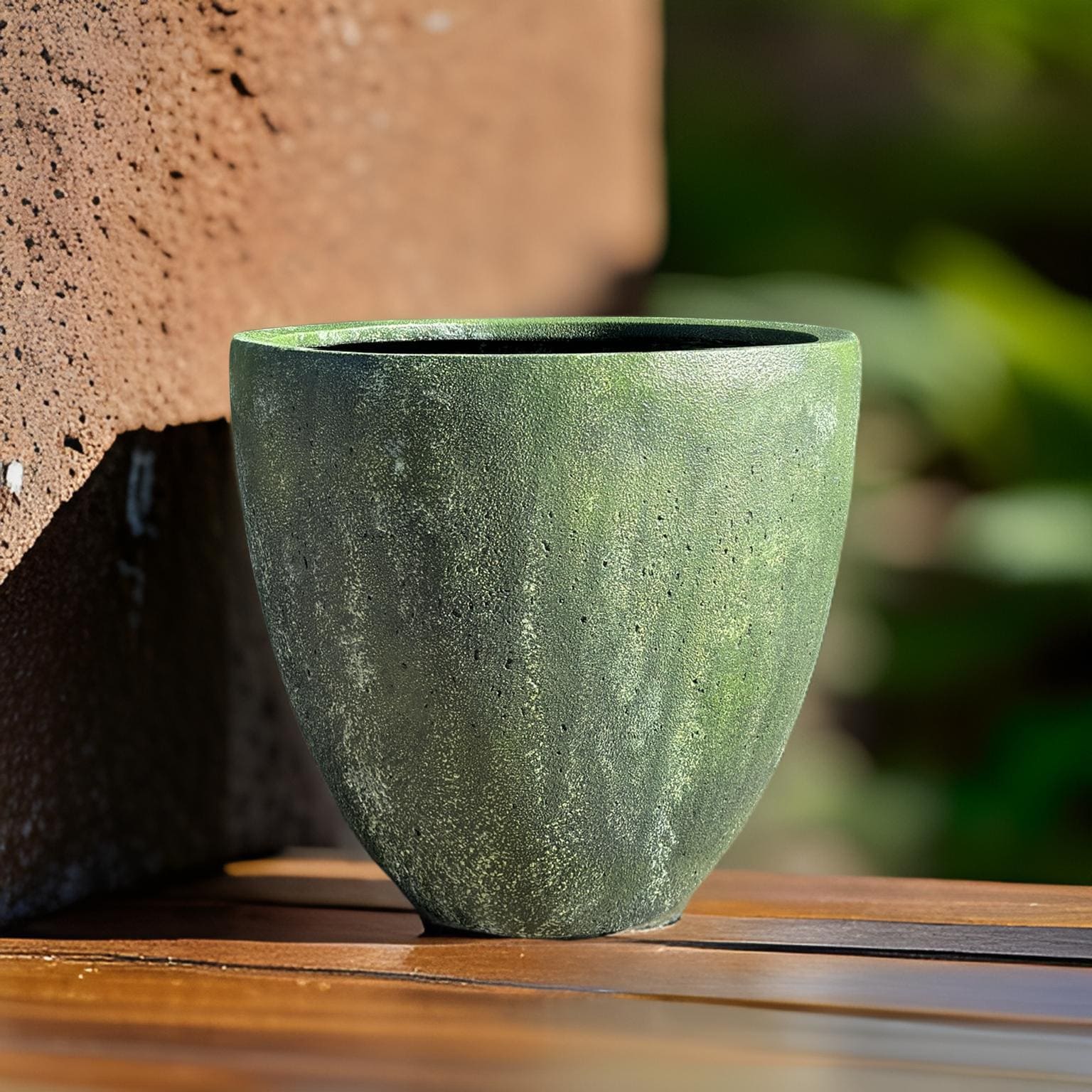 15" Round Fiberglass Planter: Modern Stone Finish, Indoor/Outdoor