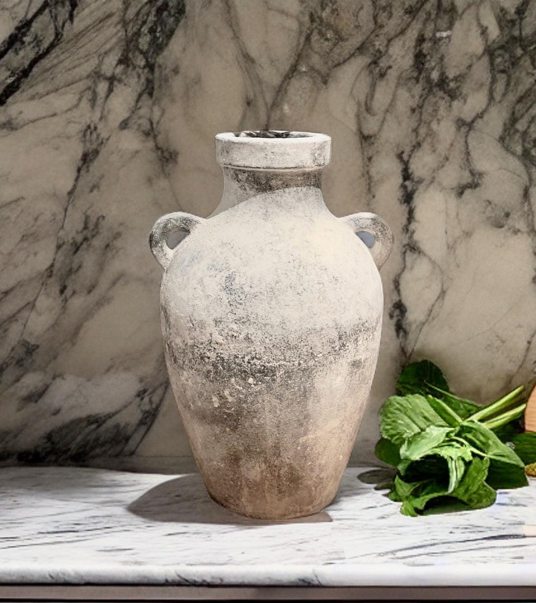 Handmade Concrete Vase: Rustic White & Gray Finish, 13-Inch