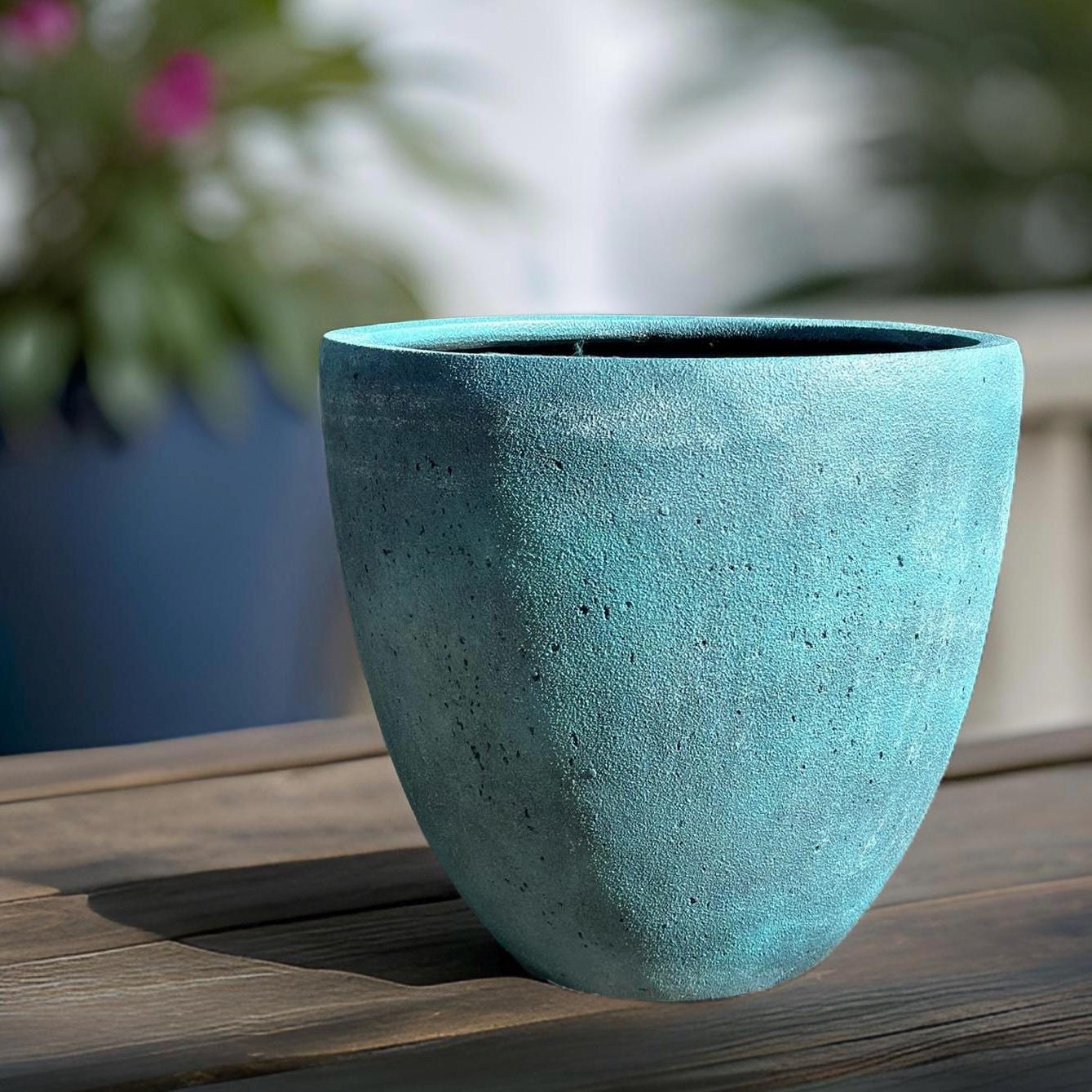 15" Round Fiberglass Planter: Modern Stone Finish, Indoor/Outdoor