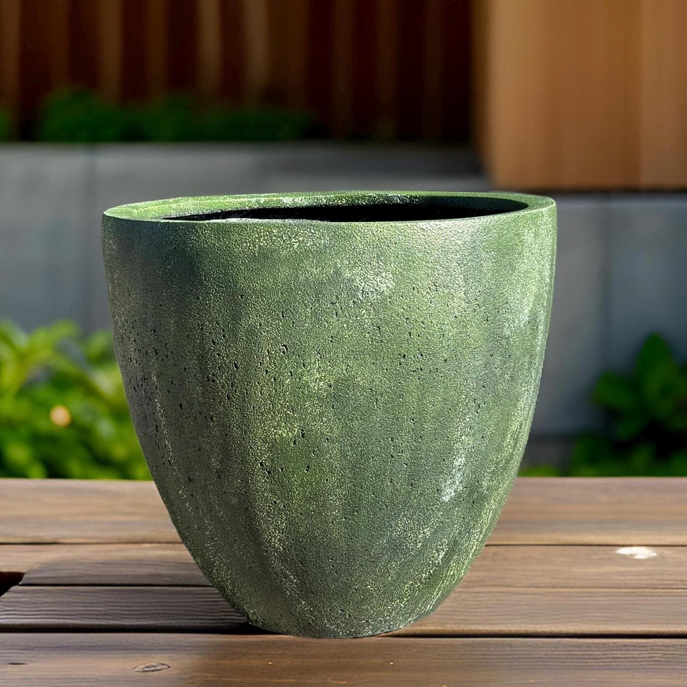 15" Round Fiberglass Planter: Modern Stone Finish, Indoor/Outdoor
