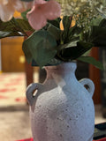 Handmade Concrete Vase with Handles - Antique White Finish (7x7x12 Inches)