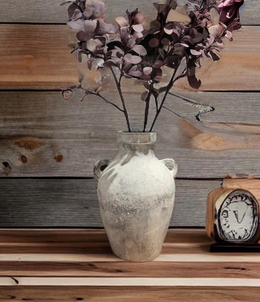 Handmade Concrete Vase: Rustic White & Gray Finish, 13-Inch