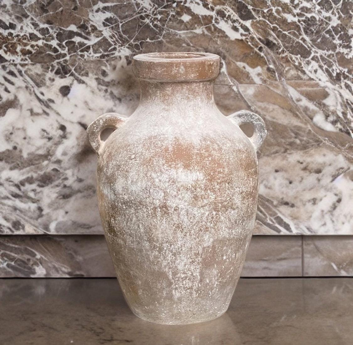 Handmade Concrete Vase: Rustic White & Gray Finish, 13-Inch